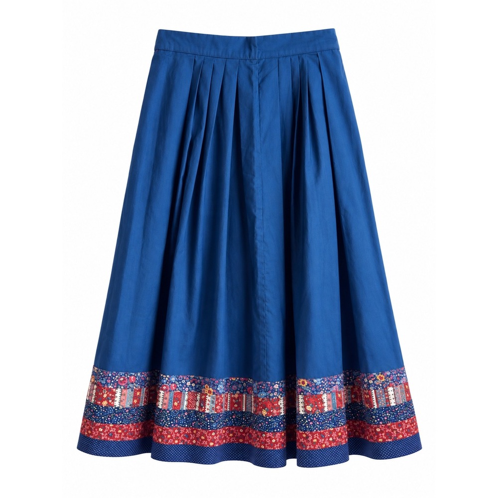 Vintage Fancy's Patch Originals Blue Pleated Skirt Floral Border Estimated S